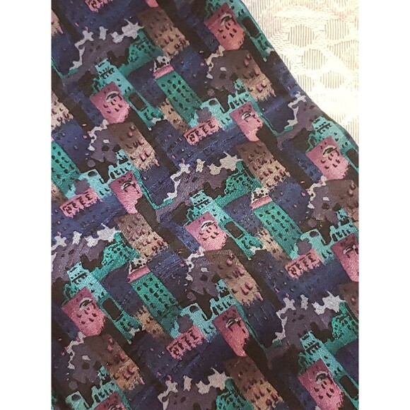 Museum Artifacts All Silk Tie Buildings Abstract Blue Purple Green Handmade - Picture 3 of 8